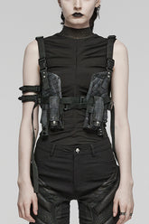 Black Military Style Skull Women's Steampunk Harness with Detachable Pockets